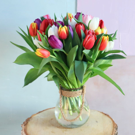 Bouquet de 35 tulipes multicolores